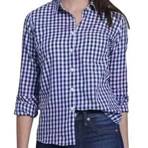 Untuckit Blue White Gingham Belleza Button Up Long Sleeve Shirt Top 8/Medium NEW